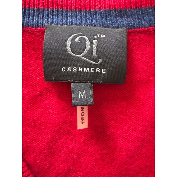 QI Cashmere V Neck Sweater Men Red Size M 100% Cashmere Luxury Knit Top - Picture 2 of 6